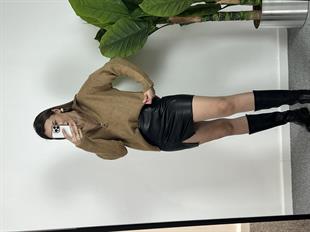 Fermuarlı Yün Kahve Kazak