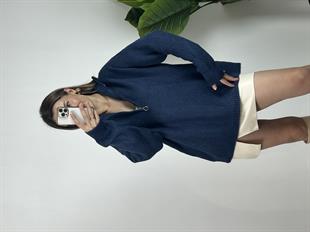 Fermuarlı Yün Lacivert Kazak