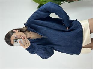 Fermuarlı Yün Lacivert Kazak