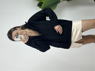 Fermuarlı Yün Siyah Kazak