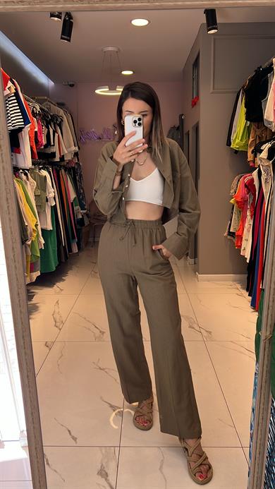 Flw Keten Crop Gömlek Takım