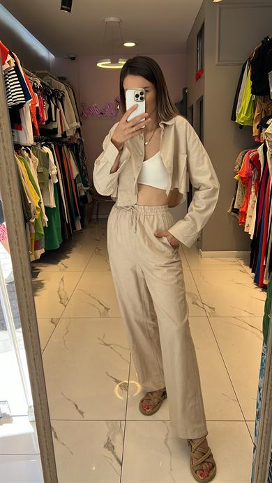 Flw Keten Crop Gömlek Takım