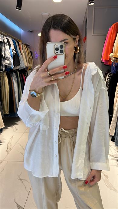 Fsp Beyaz Tensel Owersize Düşük Omuz Gömlek