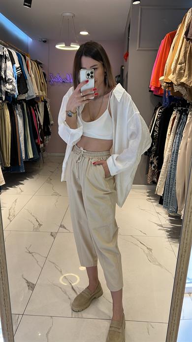 Fsp Beyaz Tensel Owersize Düşük Omuz Gömlek