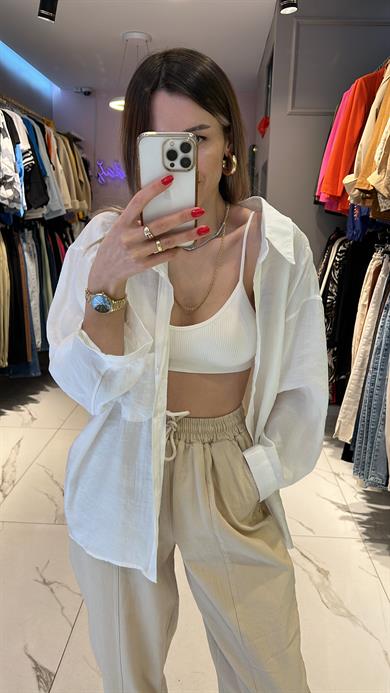 Fsp Beyaz Tensel Owersize Düşük Omuz Gömlek