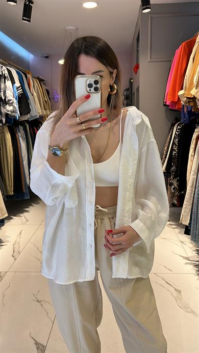 Fsp Beyaz Tensel Owersize Düşük Omuz Gömlek