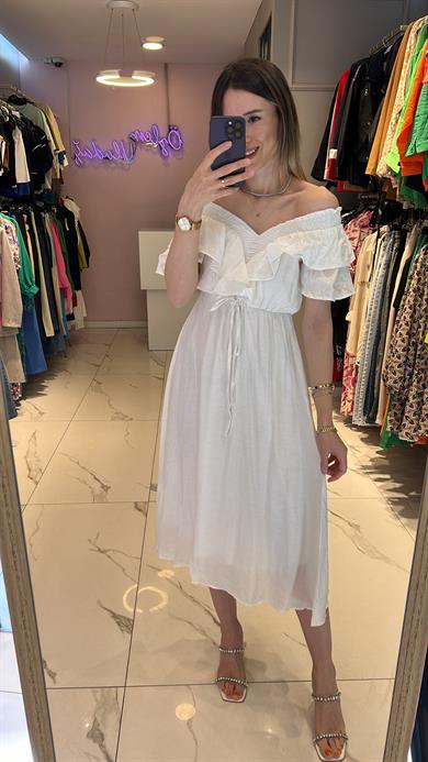 Fsp Düşük Omuz Fırfırlı Elbise