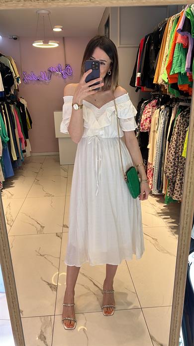 Fsp Düşük Omuz Fırfırlı Elbise