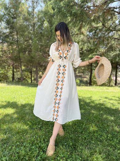 Fsp Nakışlı Midi Boy Elbise