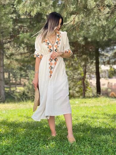 Fsp Nakışlı Midi Boy Elbise