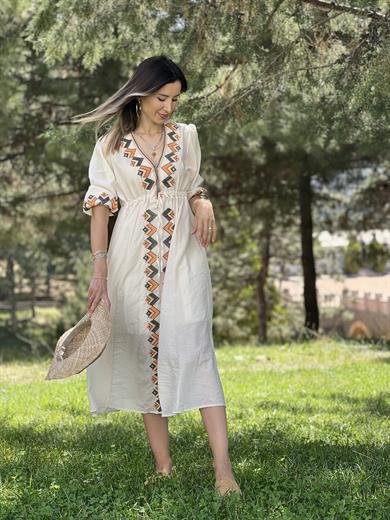 Fsp Nakışlı Midi Boy Elbise