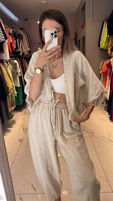 Fsp Püsküllü Çizgili Keten Takım 