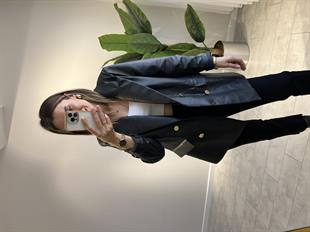 Gold Düğme Deri Blazer Ceket