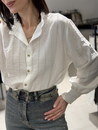Gold Düğme Dokulu Gömlek BEYAZ