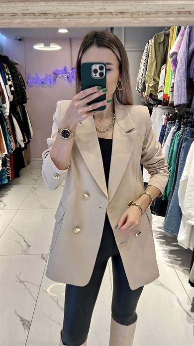 Gold Düğme Krem Blazer 