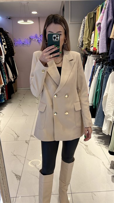 Gold Düğme Krem Blazer 