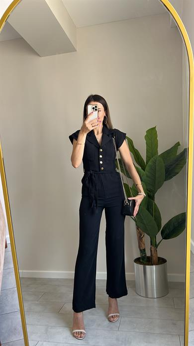 Gold Düğme Siyah Tulum 