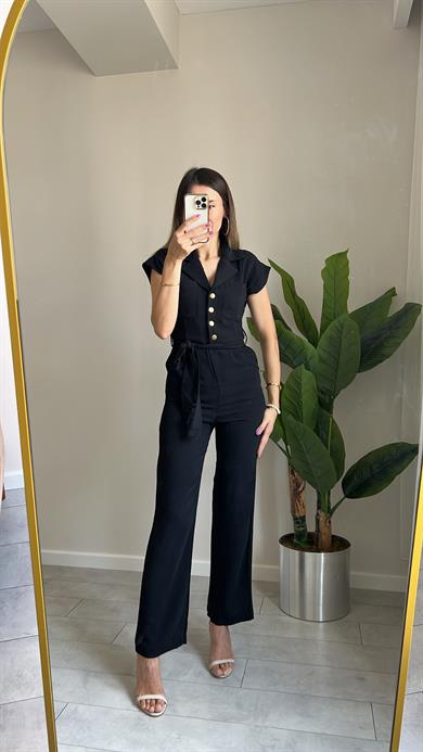 Gold Düğme Siyah Tulum 