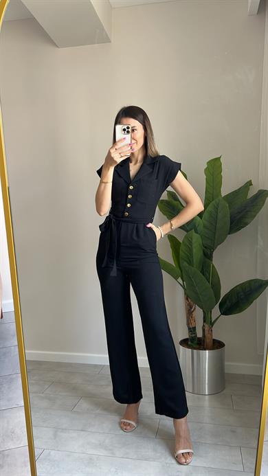 Gold Düğme Siyah Tulum 