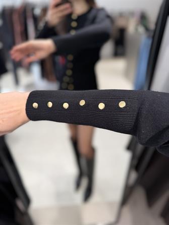 Gold Düğmeli Çelik Triko Hırka SİYAH