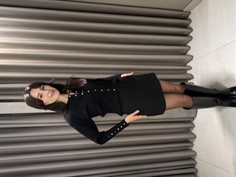 Gold Düğmeli Çelik Triko Hırka SİYAH