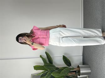 Gold Düğmeli Pembe Yelek