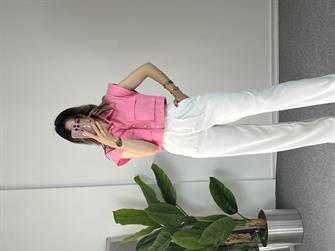 Gold Düğmeli Pembe Yelek