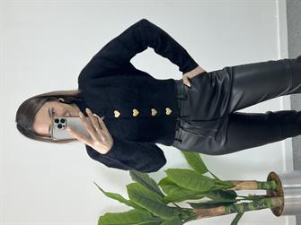 Gold Düğmeli Yumoş Siyah Hırka