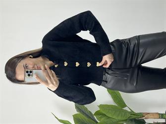 Gold Düğmeli Yumoş Siyah Hırka