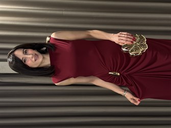 Gold Toka Detay Askılı Midi Elbise BORDO