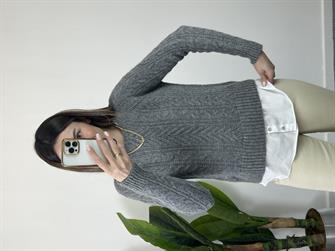 Gömlek Detay Gri Kazak