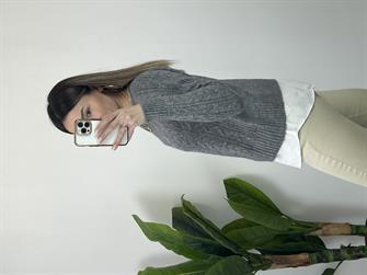 Gömlek Detay Gri Kazak