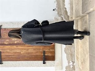 Gri Siyah Balık Sırtı Desen Kaban