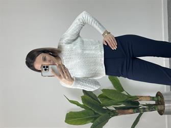 Gümüş Varaklı Saç Örgü Crop Kazak