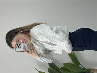 Gümüş Varaklı Saç Örgü Crop Kazak