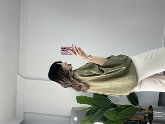 Haki Tensel Yarasa Kol Gömlek