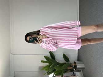 Ham Keten Çizgili Pembe Gömlek