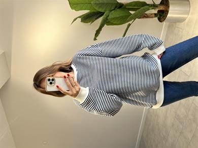 İçi Şardonlu Çizgili Owersize Sweat