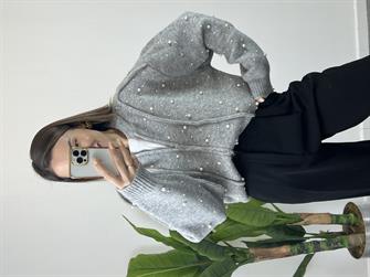 İnci Detay Gri Hırka 