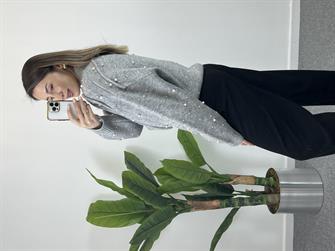 İnci Detay Gri Hırka 