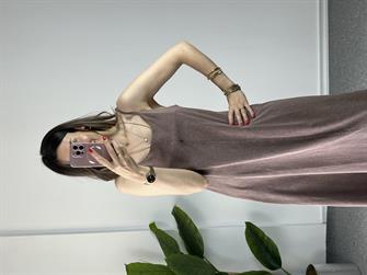 İp Askılı Yıkamalı Kahve Elbise