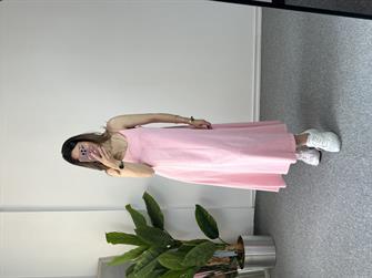 İp Askılı Yıkamalı Pembe Elbise