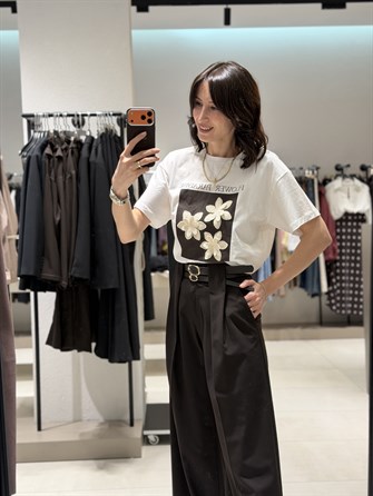 Kabartma Baskı t-shirt KAHVE