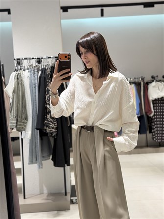 Kabartma Çizgili Gömlek EKRU