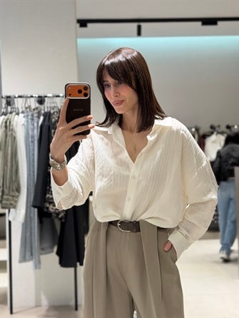 Kabartma Çizgili Gömlek EKRU