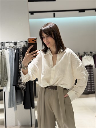 Kabartma Çizgili Gömlek EKRU