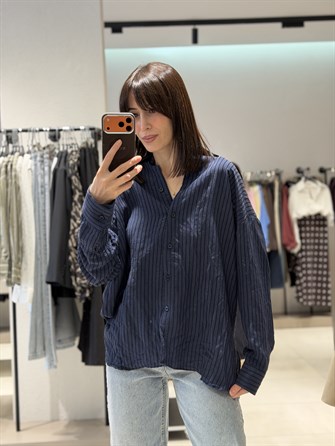 Kabartma Çizgili Gömlek LACİVERT