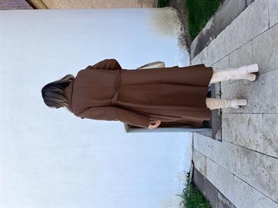 Kahve Kuşaklı Kaşe Kaban