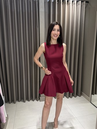 Kalın Askılı Mini Elbise BORDO