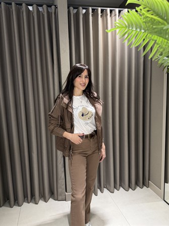 KAPİŞONLU KOT CEKET KAHVE